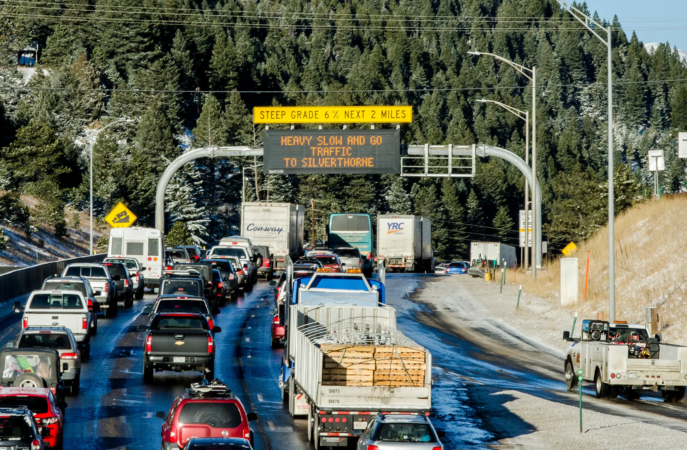 Traffic jam on a mountain freeway