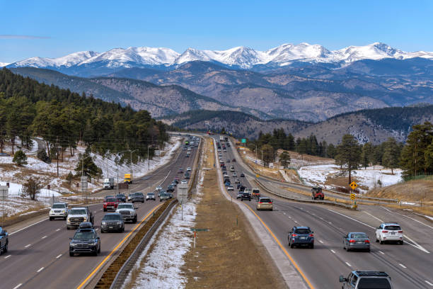 Cars on a freeway in the Colorado mountains