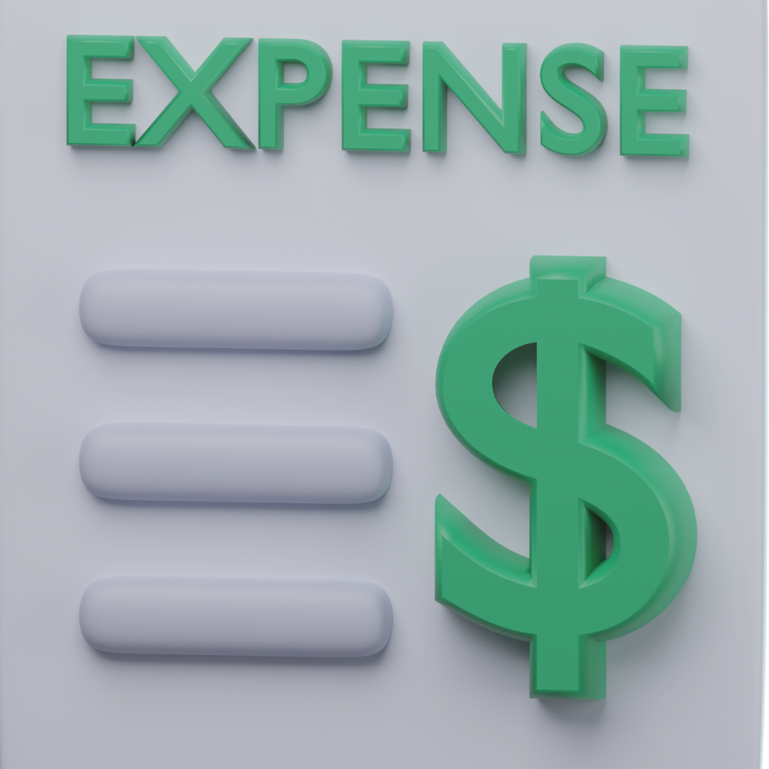 The word expense with a money sign 