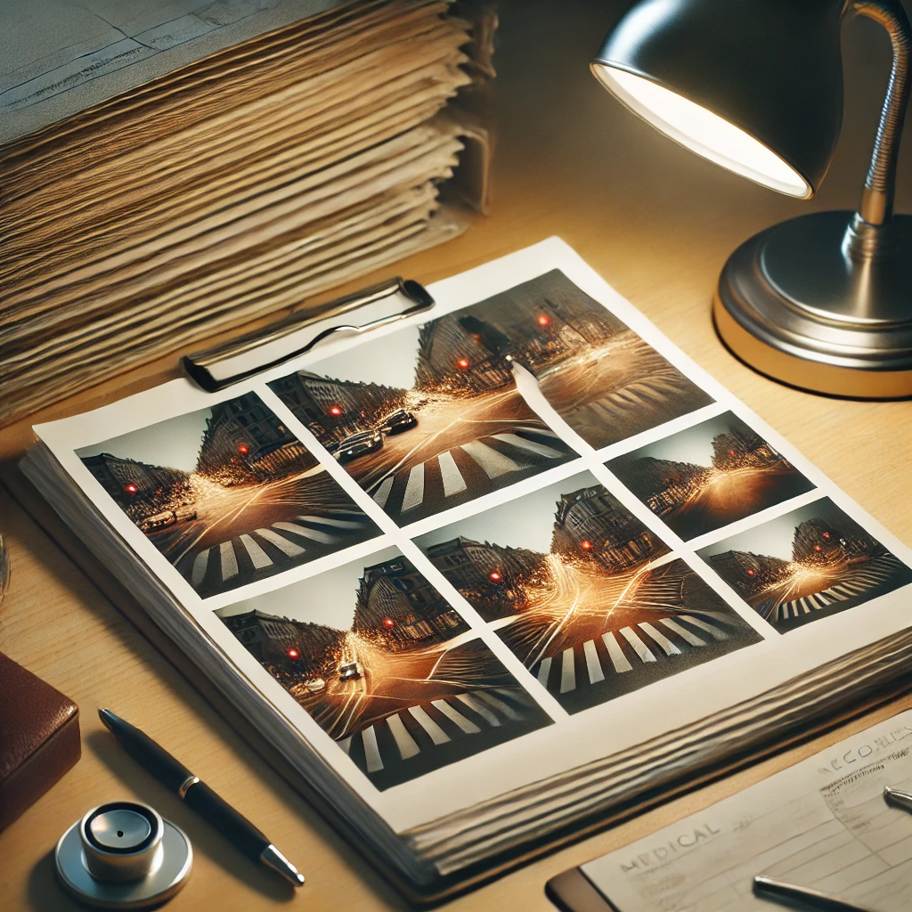 Desk with photos and papers