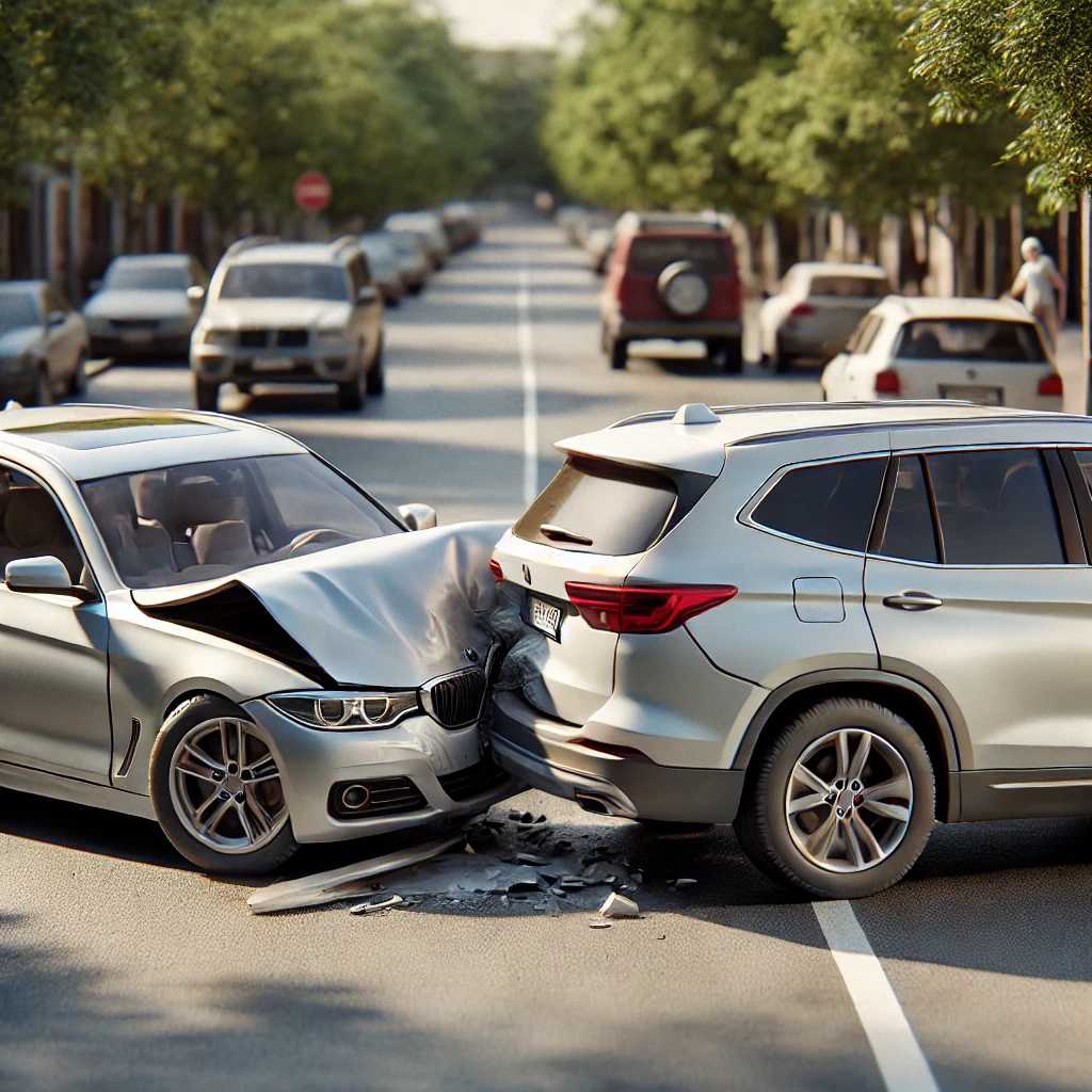 white car crashed into white suv