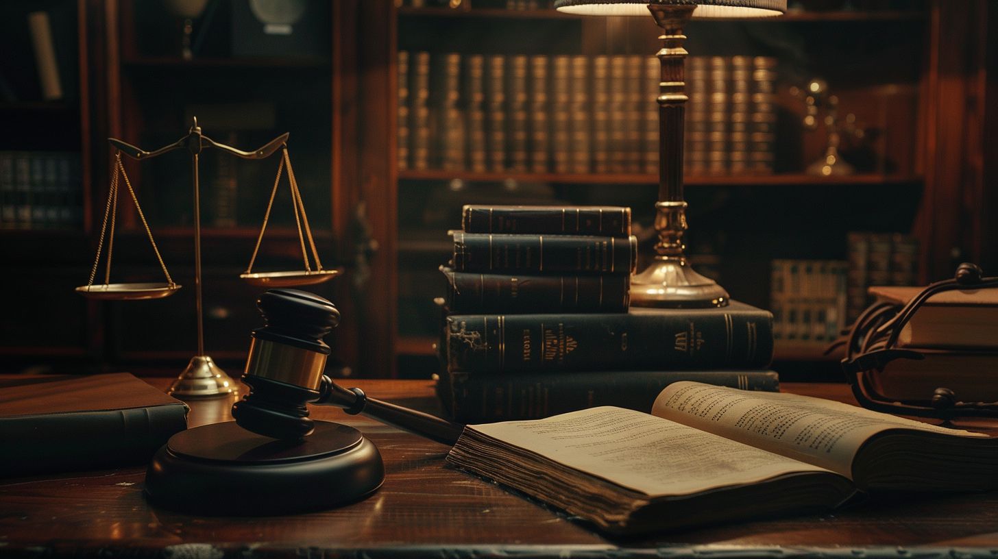 legal desk with a gavel and books