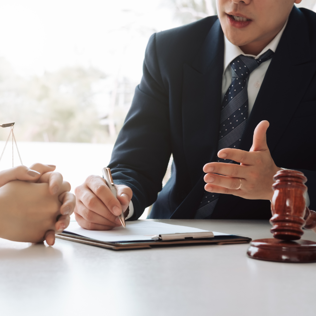 Lawyer speaking with client