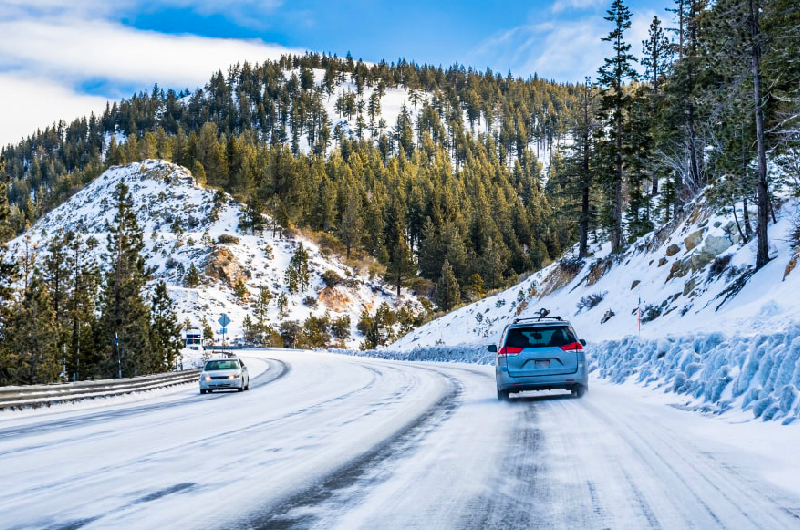 Icy snowy mountain highway