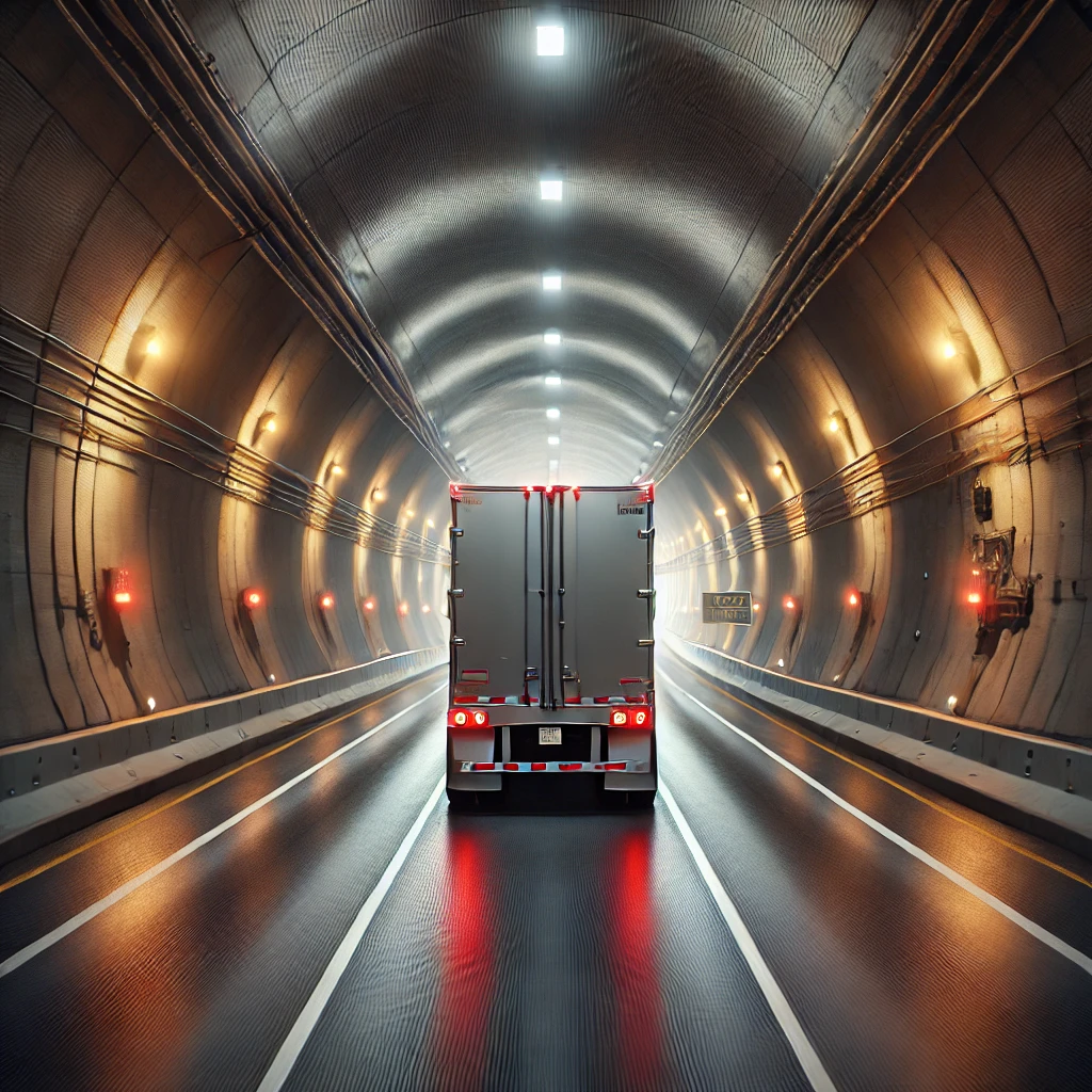 Semi truck in a tunnel