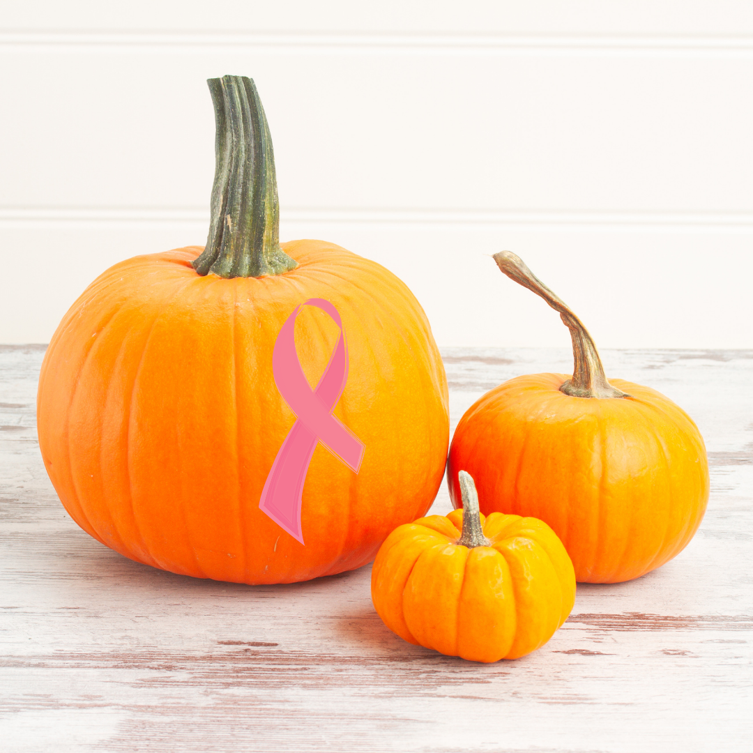 pumpkin with breast cancer decal